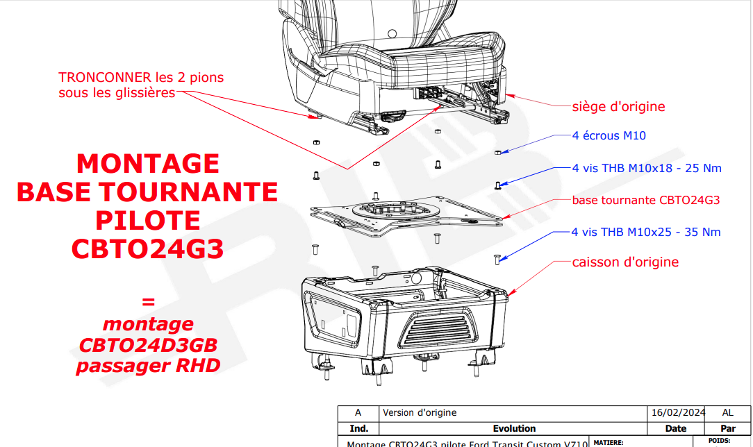 Base giratòria Ford Transit Custom V710/VW T7 (Pilot)