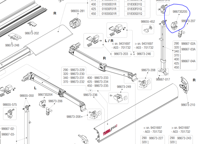 Recanvi FIAMMA suport peu dret tendal F80S