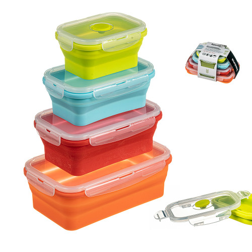 Lot de 4 boîtes à lunch pliantes en silicone KOZINA