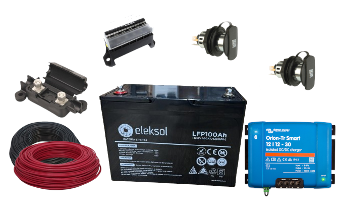 Kit de instalación 100Ah ELEKSOL LiFePO4 con booster VICTRON 30Ah