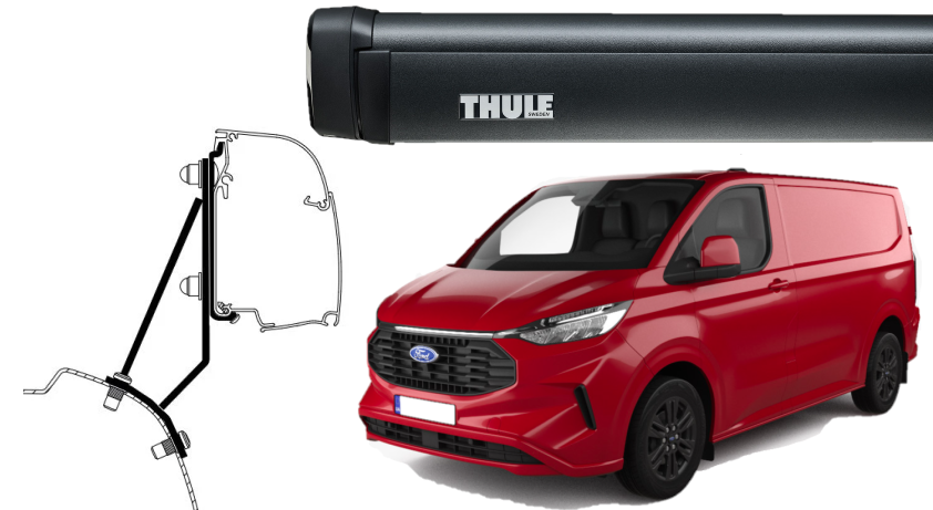 Store THULE 4200 Noir Anthracite 2,60m pour Ford transit/tourneo custom V710 post 2024 châssis court avec ou sans toit relevable