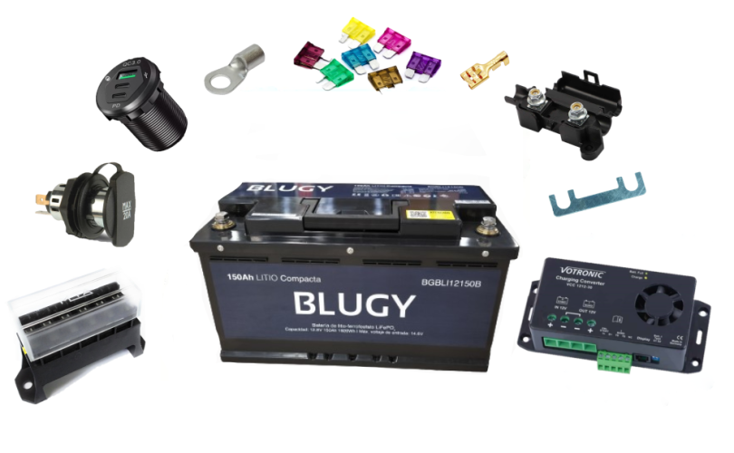 BLUGY 150Ah LITHIUM BMS/Bluetooth installation kit with 30Ah Votronic Booster for MB W639 and W447