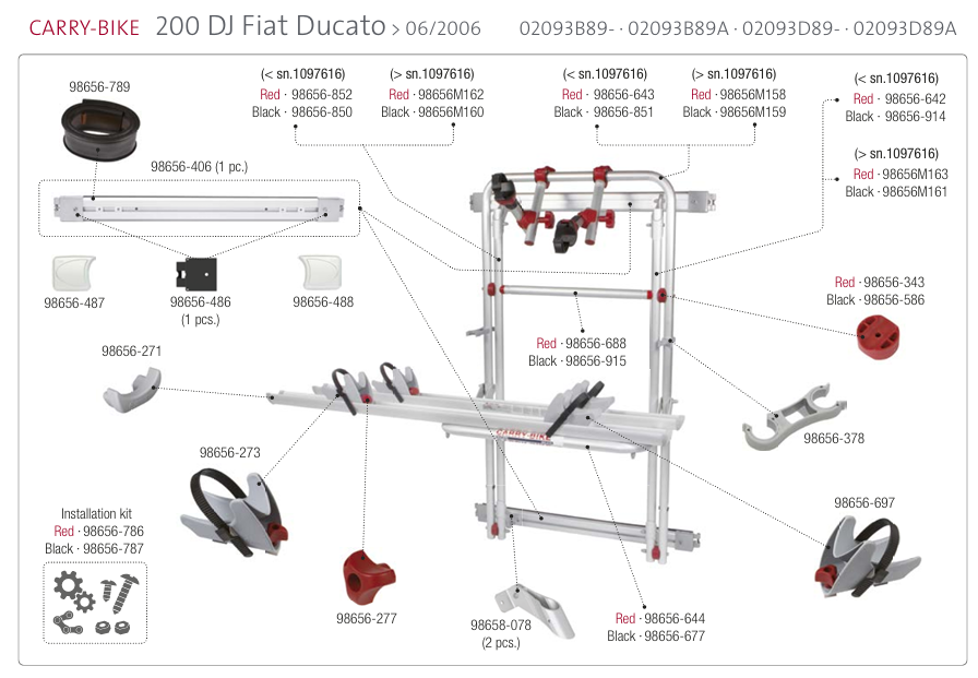 Pièces détachées porte-vélos FIAMMA 200 DJ Fiat Ducato > 06/2006 (02093B89- / 02093B89A / 02093D89- / 02093D89A) B-STOCK