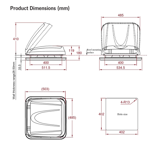 CARBEST skylight with LED 40x40