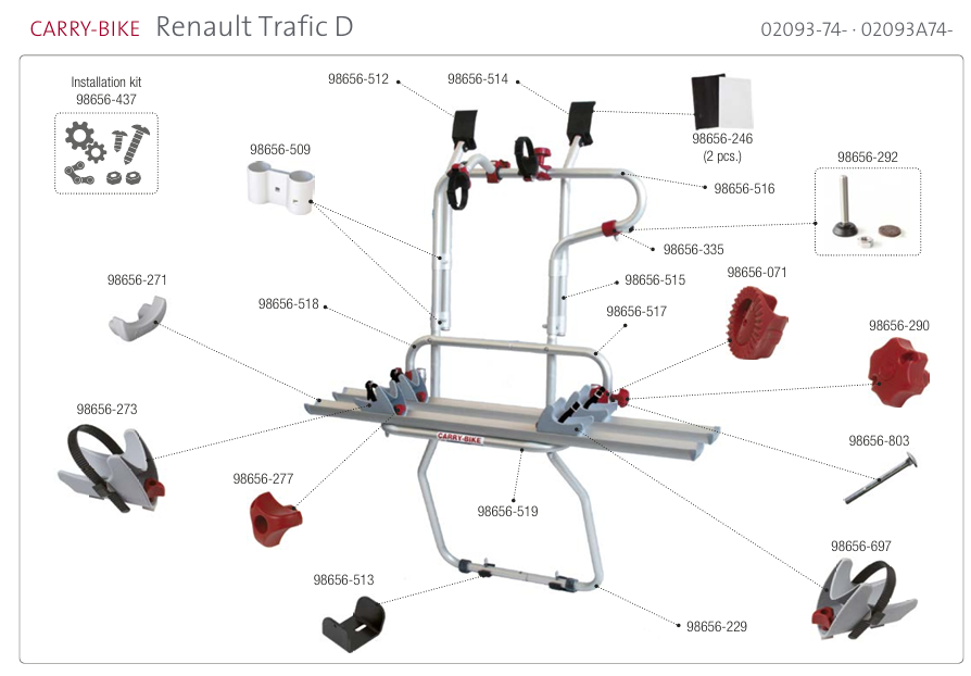 Recambios portabicicletas FIAMMA Renault Trafic D doble puerta (02093-74- / 02093A74-) B-STOCK